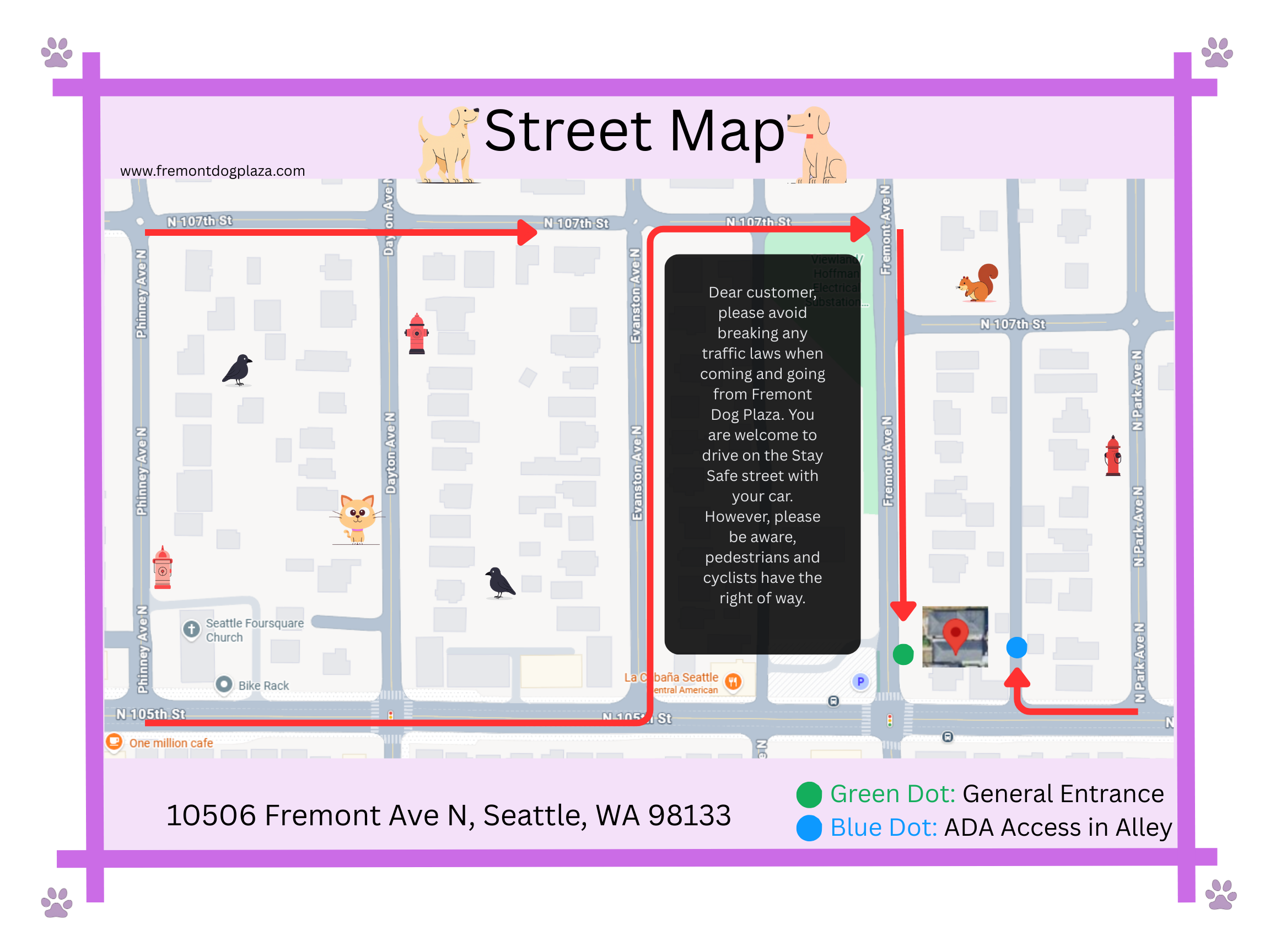 Map showing the location of Fremont Dog Plaza